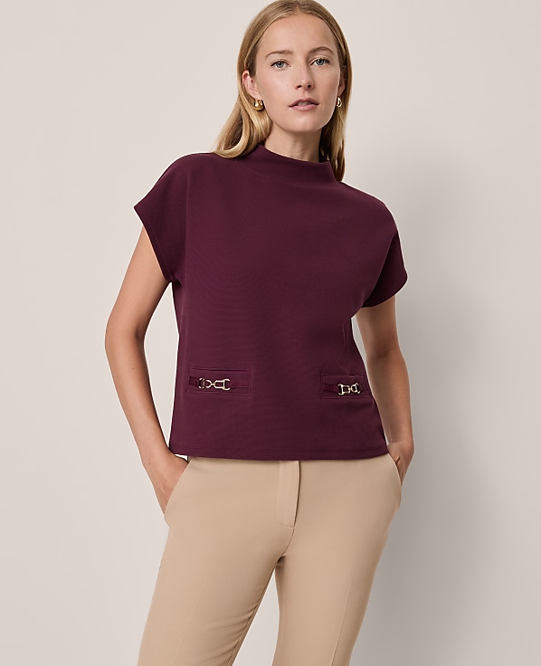 Horsebit Mock Neck Top