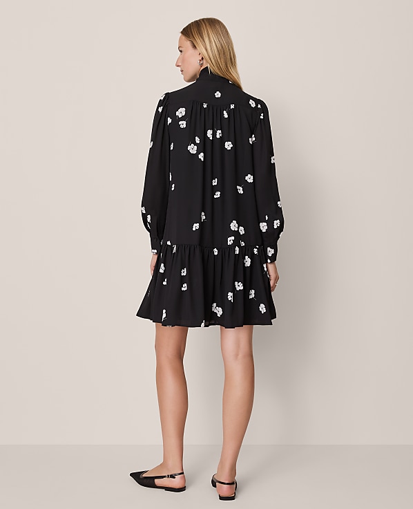 Floral Tie Neck Trapeze Dress