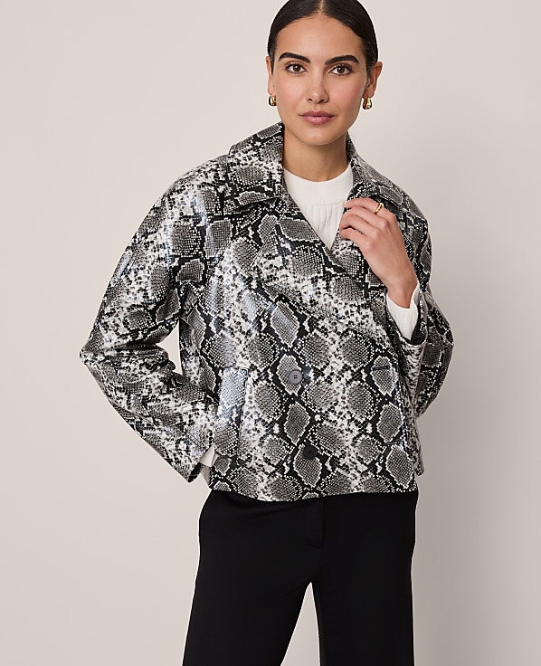 Petite Snake Print Belted Trench Coat
