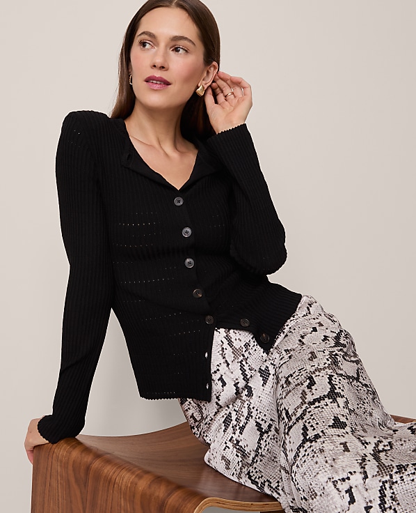 Petite Ribbed V-Neck Cardigan