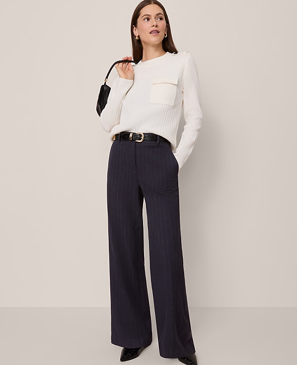The Petite Perfect Wide-Leg Pant in Pinstripe