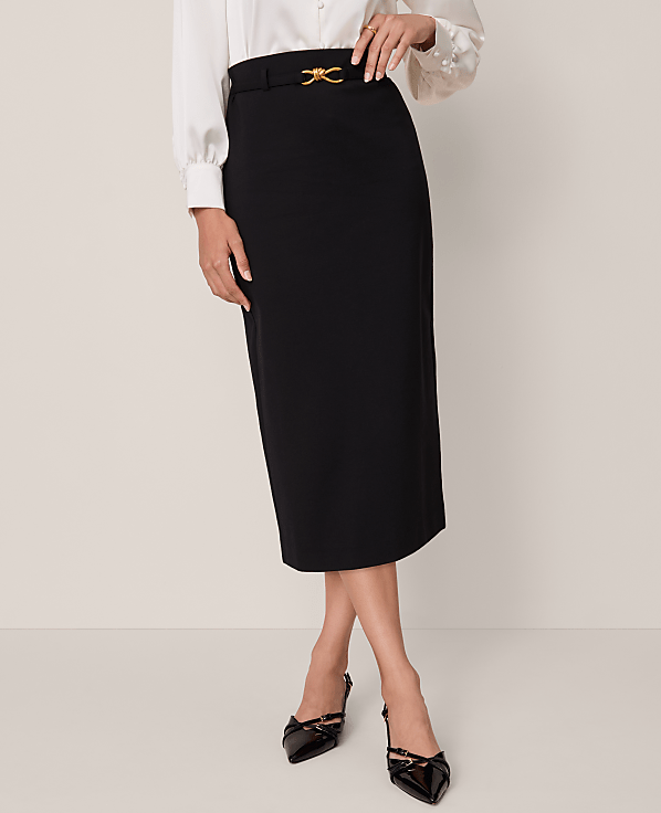 Petite Belted Pencil Skirt in Ponte