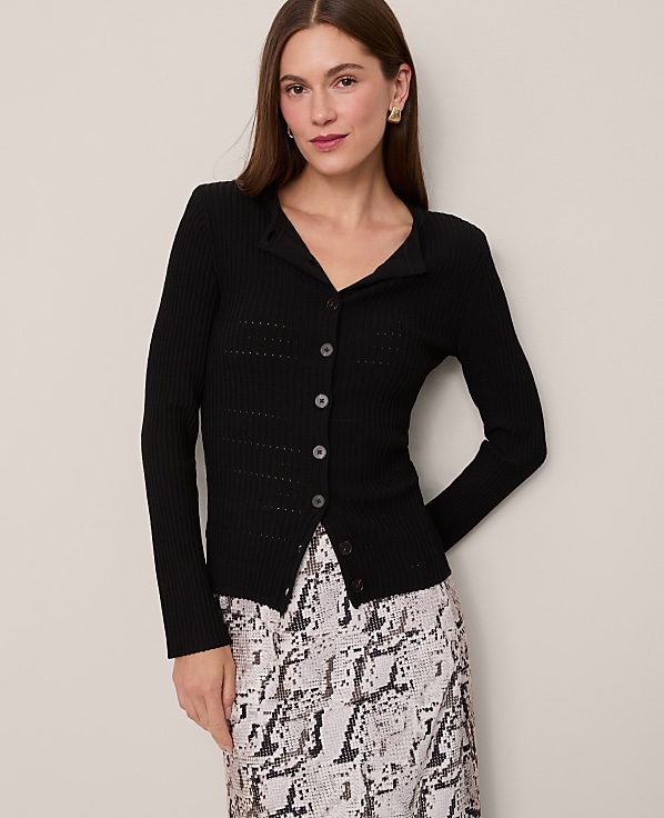 Petite Ribbed V-Neck Cardigan