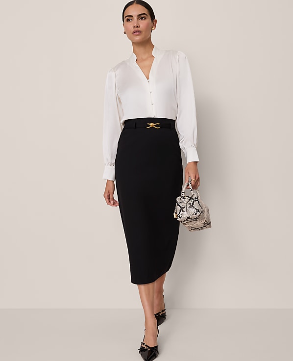 Belted Pencil Skirt in Ponte