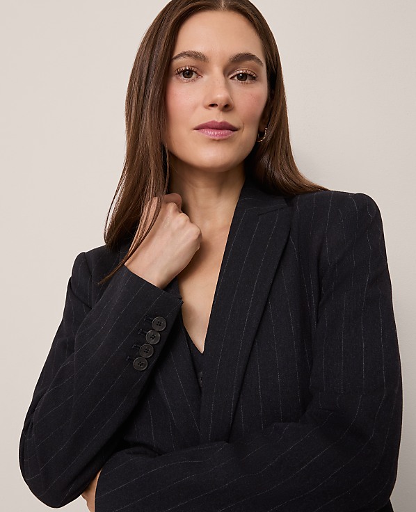 The Longline Blazer in Pinstripe