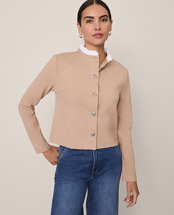 Ruffle Neck Cardigan in Ponte