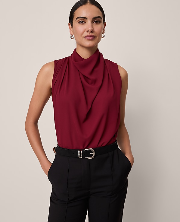 Mixed Media Cowl Neck Blouse
