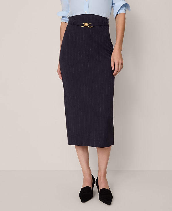 Belted Pencil Skirt in Pinstripe