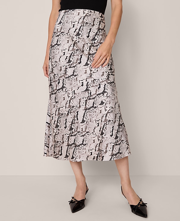 Snake Print Satin Bias Slip Skirt