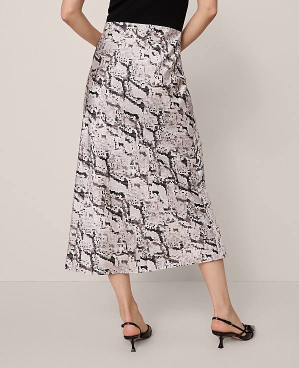 Snake Print Satin Bias Slip Skirt
