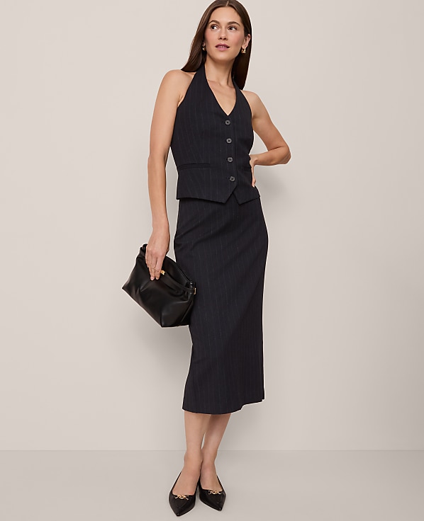 Belted Pencil Skirt in Pinstripe