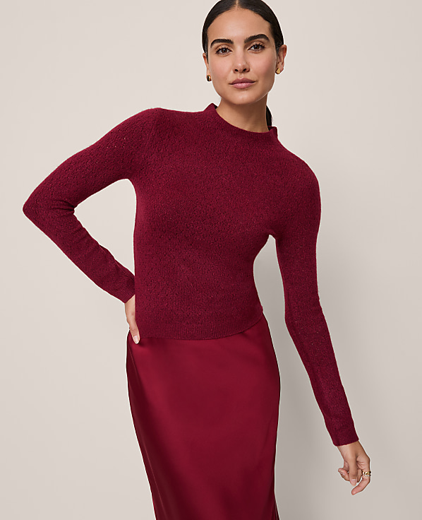 Pointelle Mock Neck Sweater