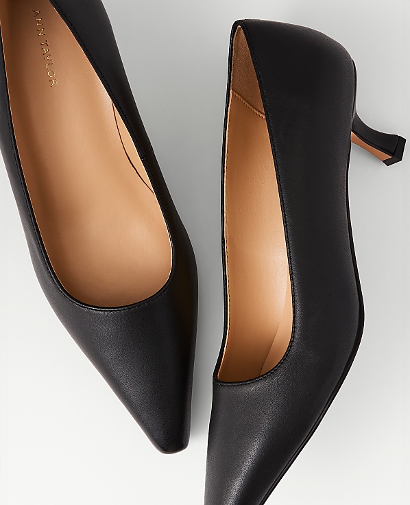 Leather Nip Toe Kitten Heel Pump