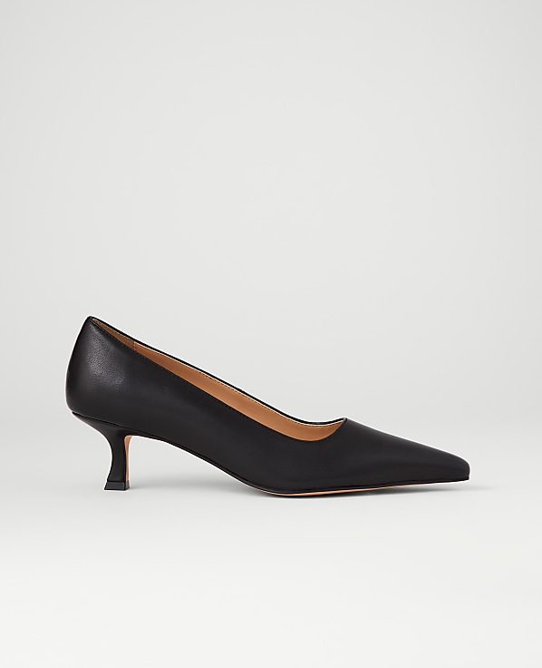Leather Nip Toe Kitten Heel Pump