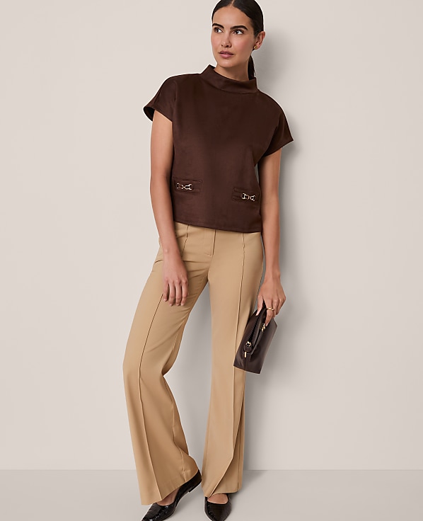 Faux Suede Horsebit Top