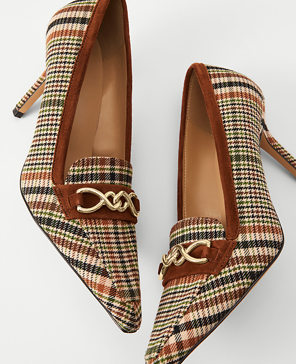 Chain Houndstooth Pointy Toe Pump