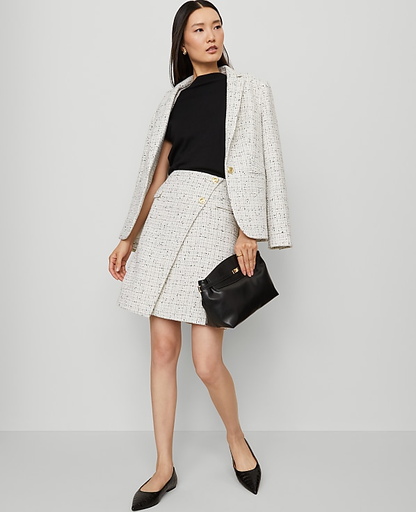Tweed Button Wrap Skirt