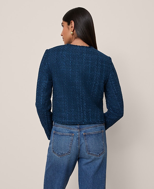 The Cropped Crew Neck Jacket in Tweed