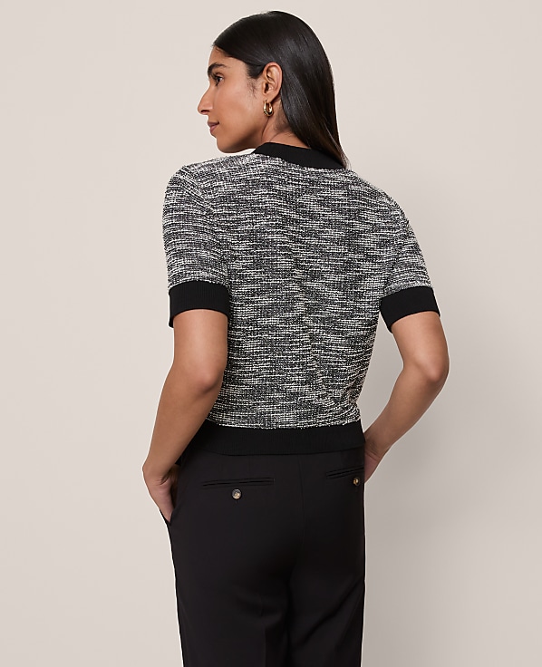 Tweed Sweater Trim Top