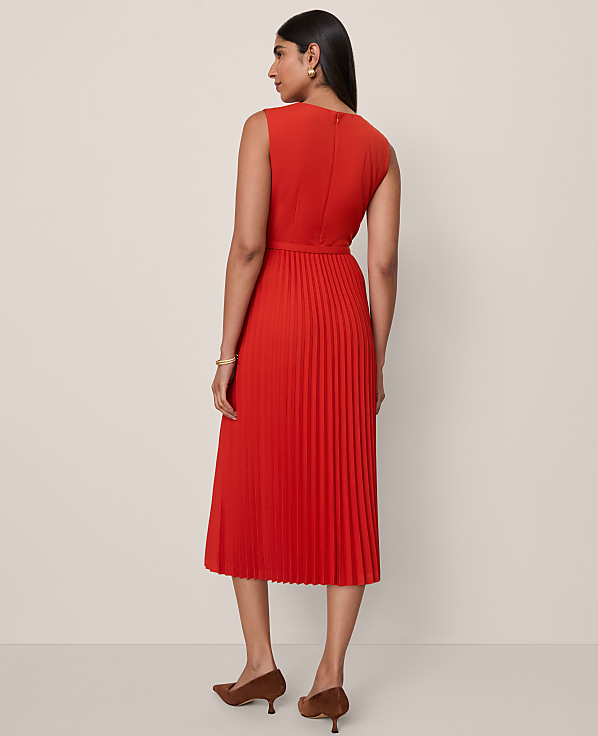 Belted Pleated Midi Dress