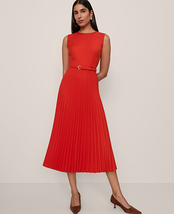 Belted Pleated Midi Dress