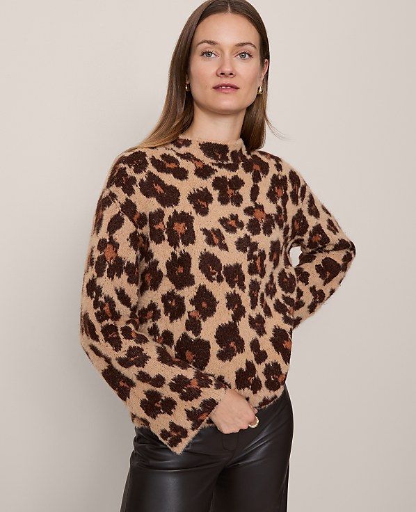 Animal Print Mock Neck Sweater