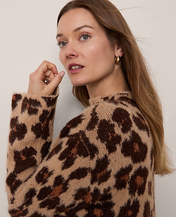 Animal Print Mock Neck Sweater