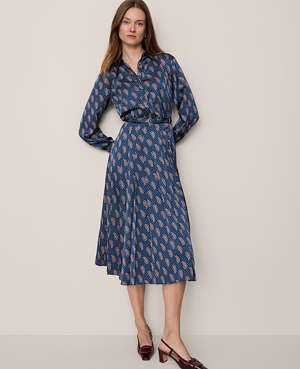 Petite Paisley Pleated Flare Midi Dress