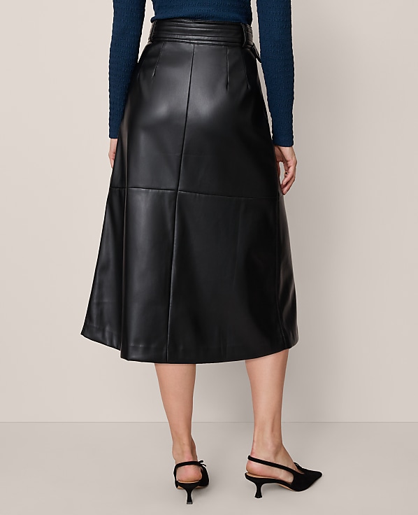 Faux Leather Belted Wrap Skirt
