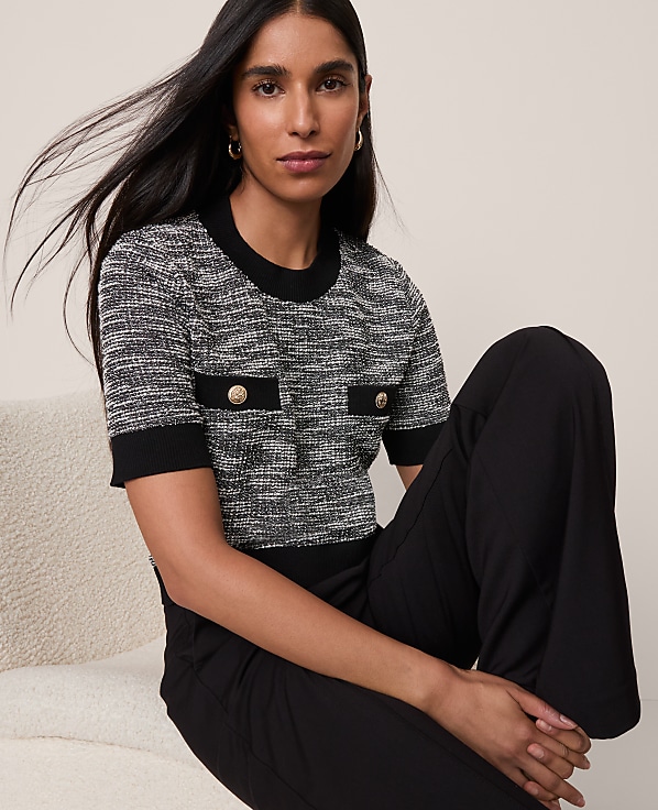 Tweed Sweater Trim Top