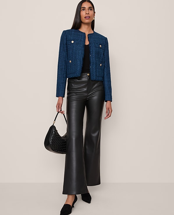 The Petite Cropped Crew Neck Jacket in Tweed