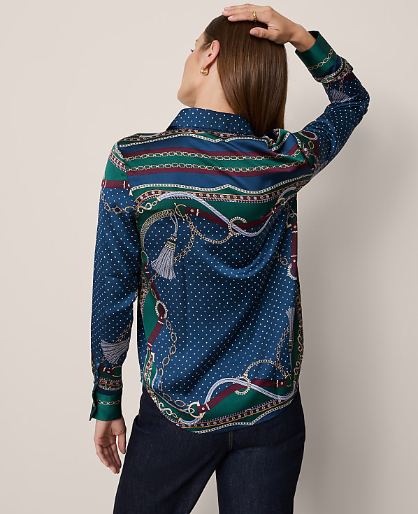 Petite Chain Link Print Satin Essential Shirt