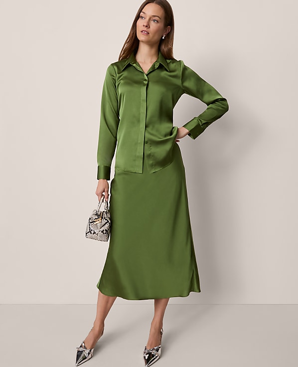 Satin Bias Midi Slip Skirt