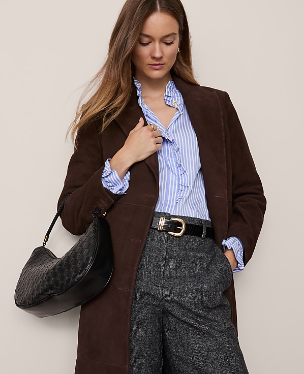 Petite Striped Ruffle Collar Blouse