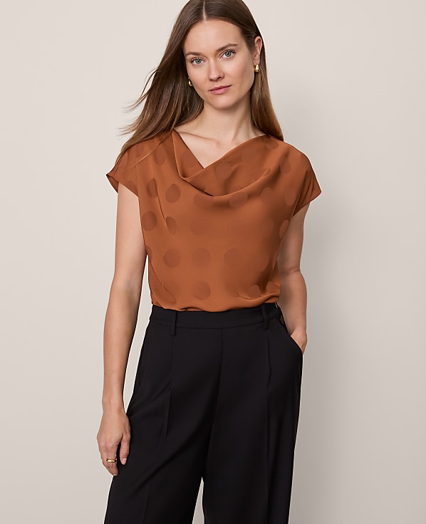 Dotted Cowl Neck Top