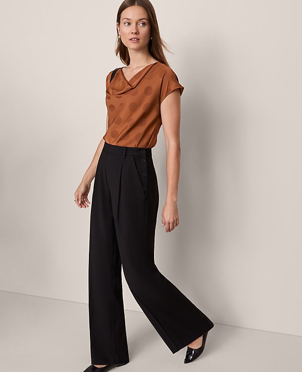 The Petite Side Button Wide-Leg Pant