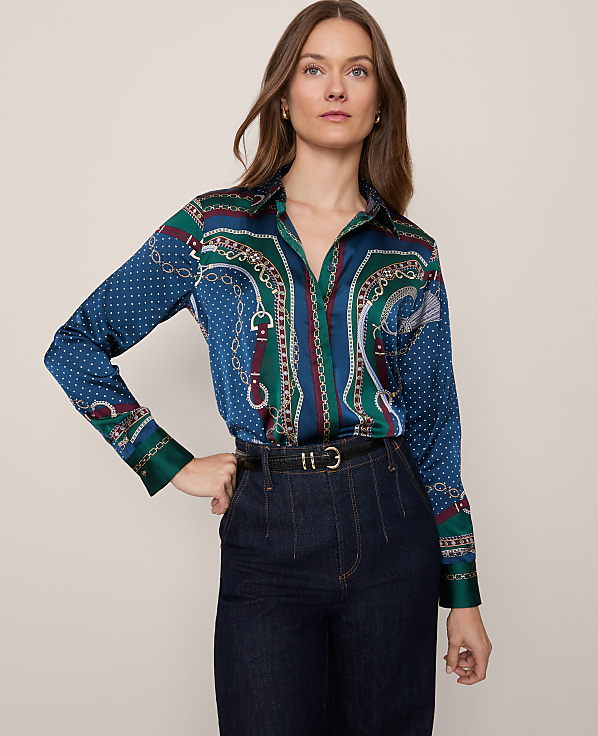 Petite Chain Link Print Satin Essential Shirt