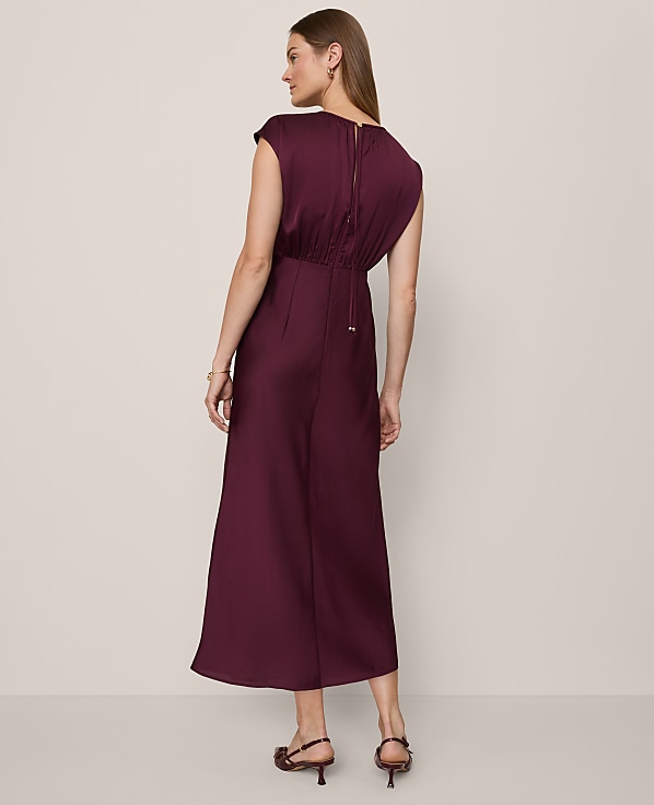 Gathered Satin Midi Dress