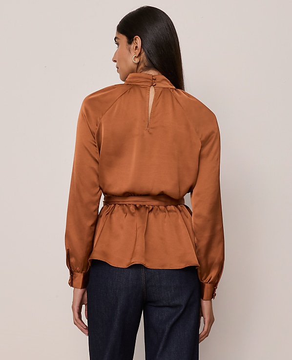 Petite Satin Tie Waist Blouse