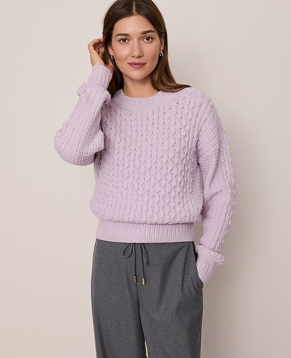 Weekend Popcorn-Stitch Cable Sweater