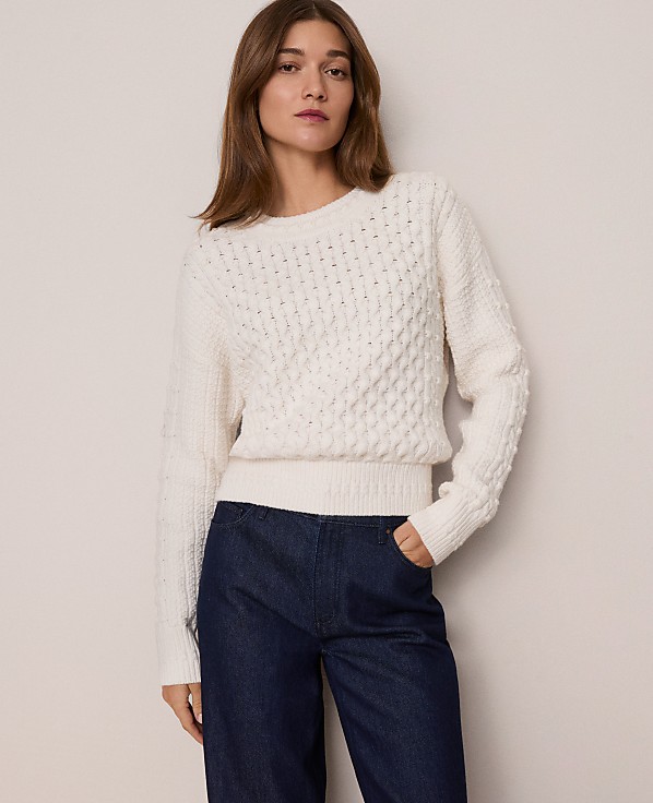 Weekend Popcorn-Stitch Cable Sweater