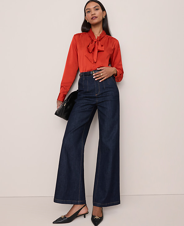 Petite Satin Bow Blouse