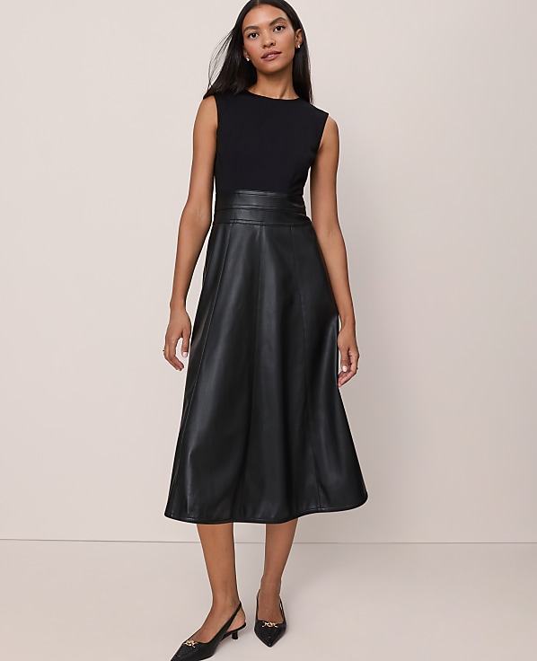 Mixed Media Flare Midi Dress