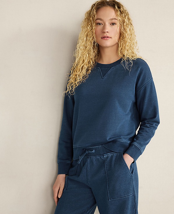 Haven Well Within Indigo Washed Cotton Fleece Crewneck Pullover