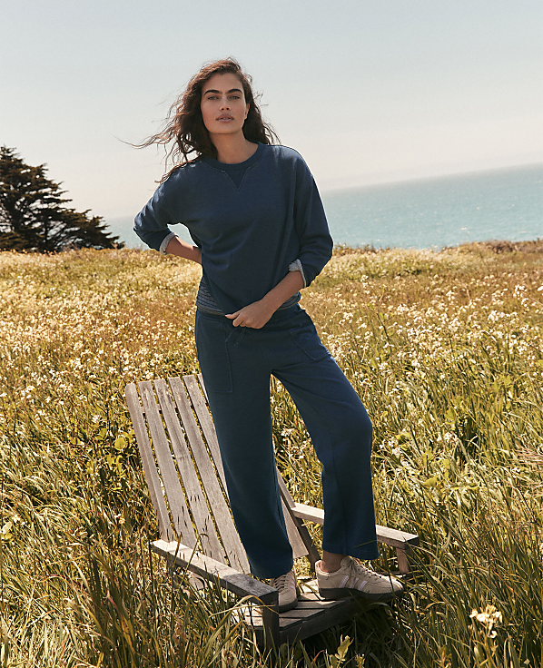 Haven Well Within Indigo Washed Cotton Fleece Crewneck Pullover