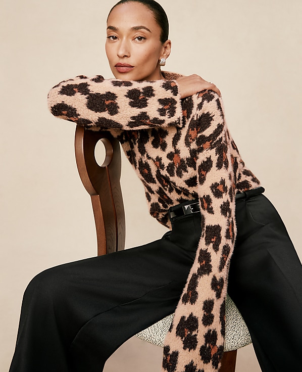Animal Print Mock Neck Sweater