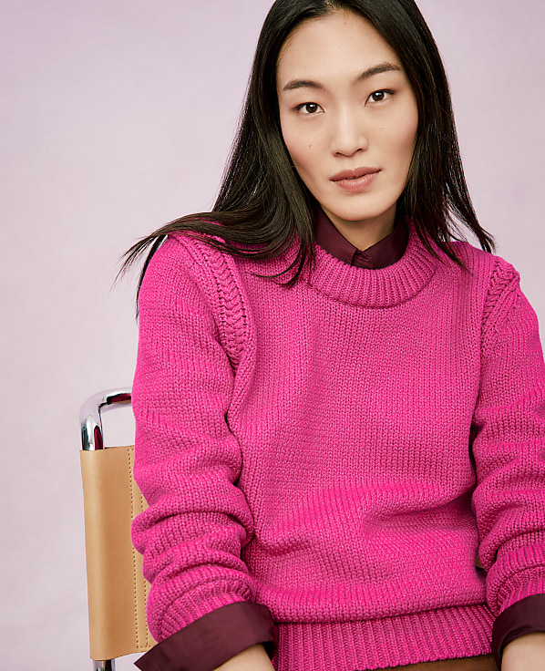 Petite Shoulder Detail Crew Neck Sweater