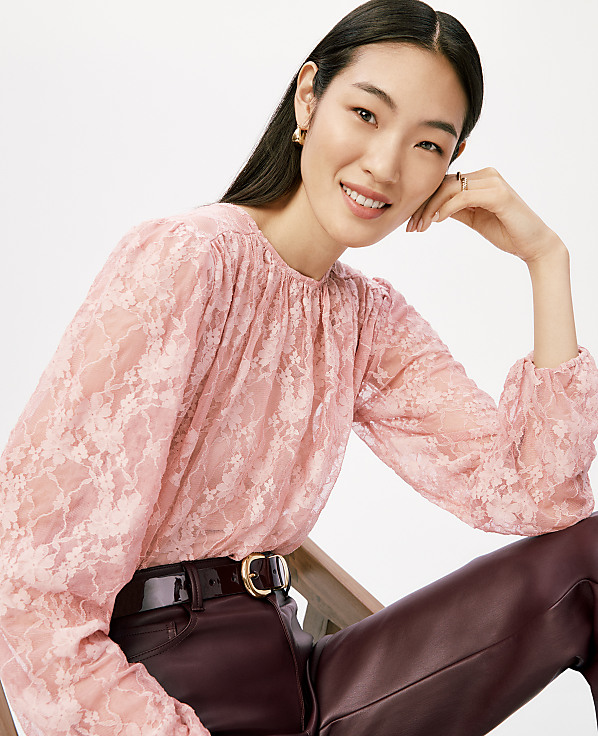 Petite Crew Neck Shirred Blouse