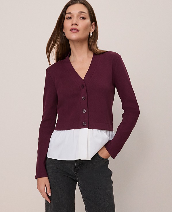Petite Weekend Mixed Media Peplum Cardigan
