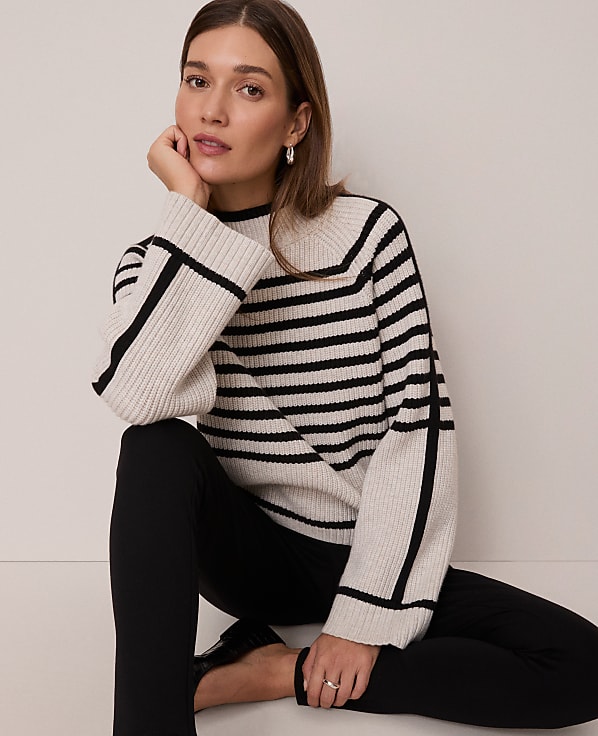 Weekend Striped Mock Neck Sweater
